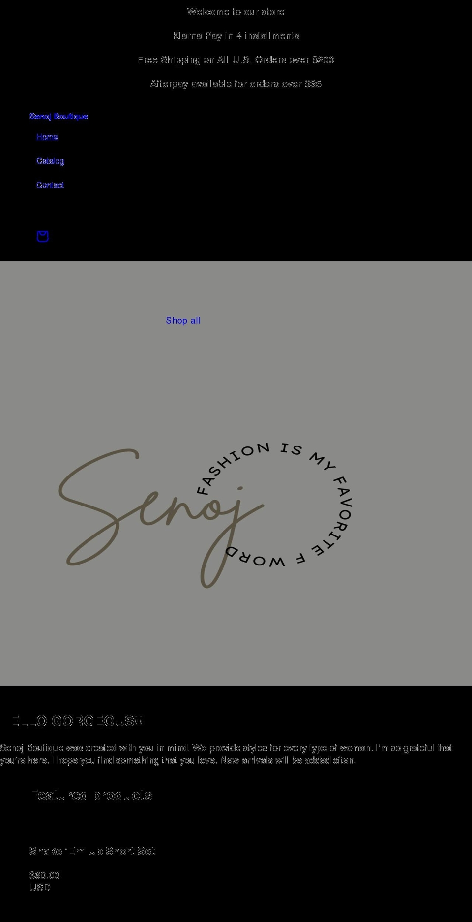senojboutique.com shopify website screenshot