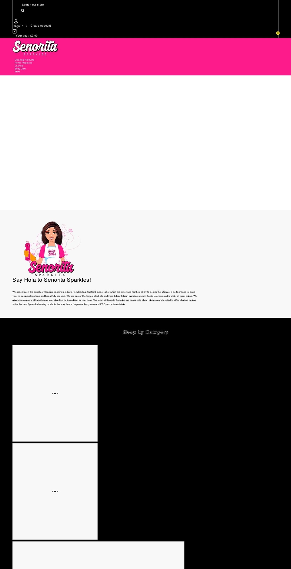 senoritasparkles.co.uk shopify website screenshot
