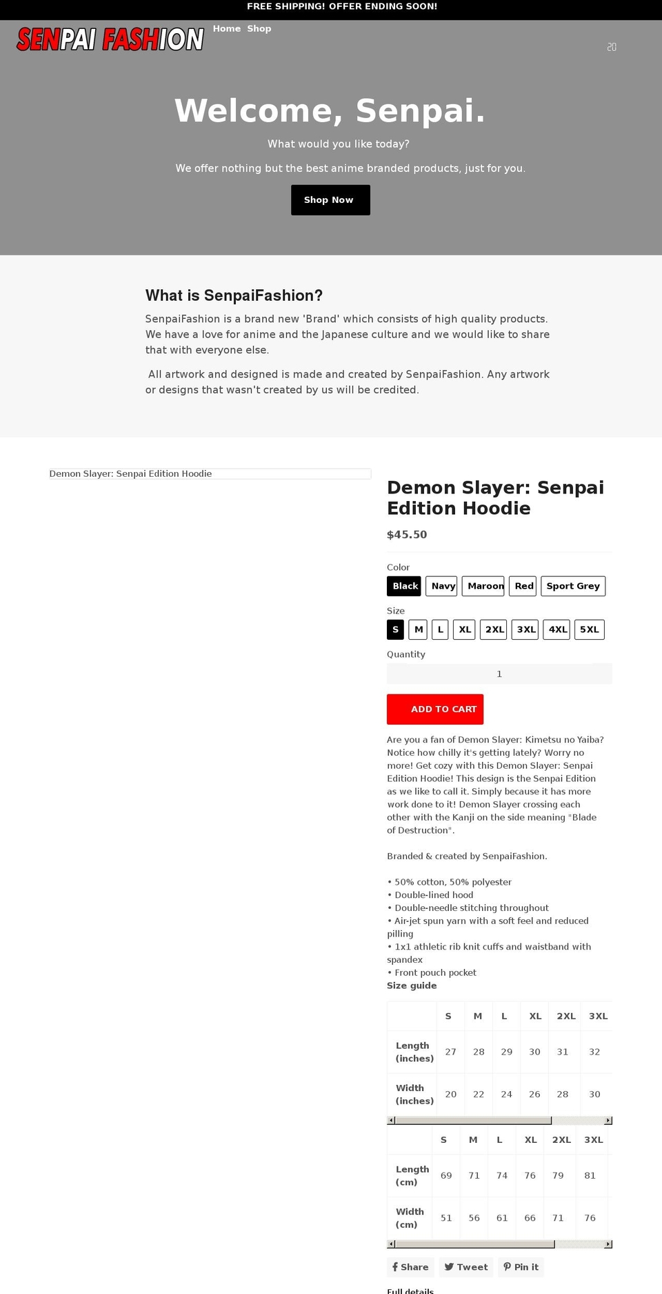senpaifashion.com shopify website screenshot