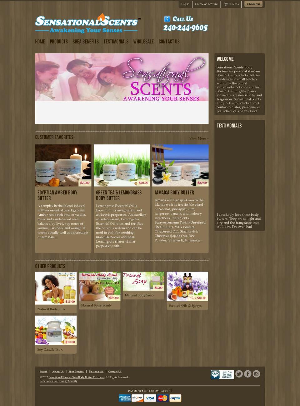 sensationalscentsbodybutters.com shopify website screenshot