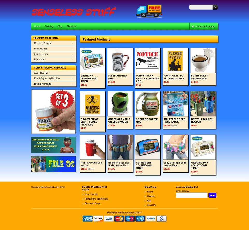 senselessstuff.com — Shopify storefront screenshot
