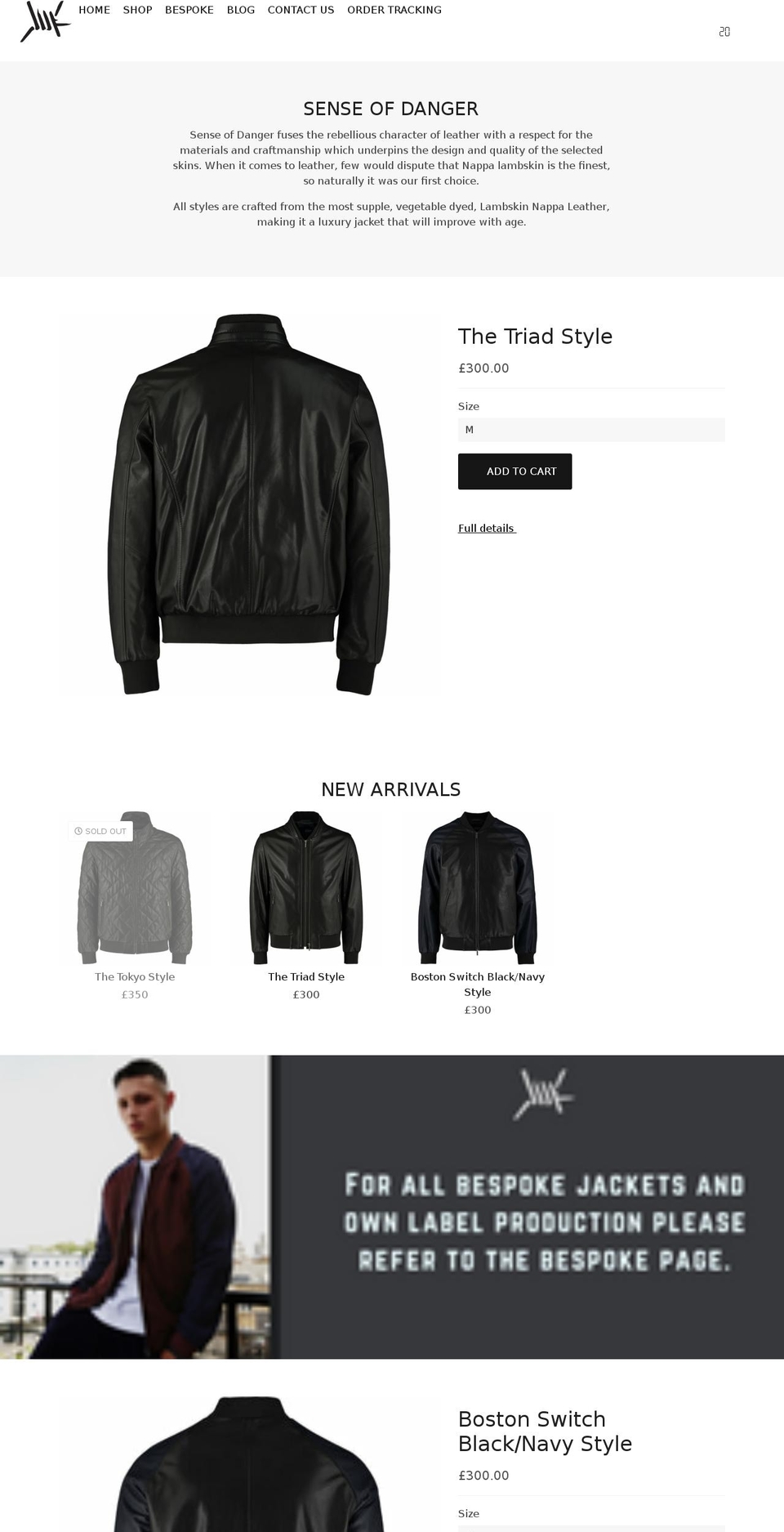 senseofdanger.co.uk shopify website screenshot