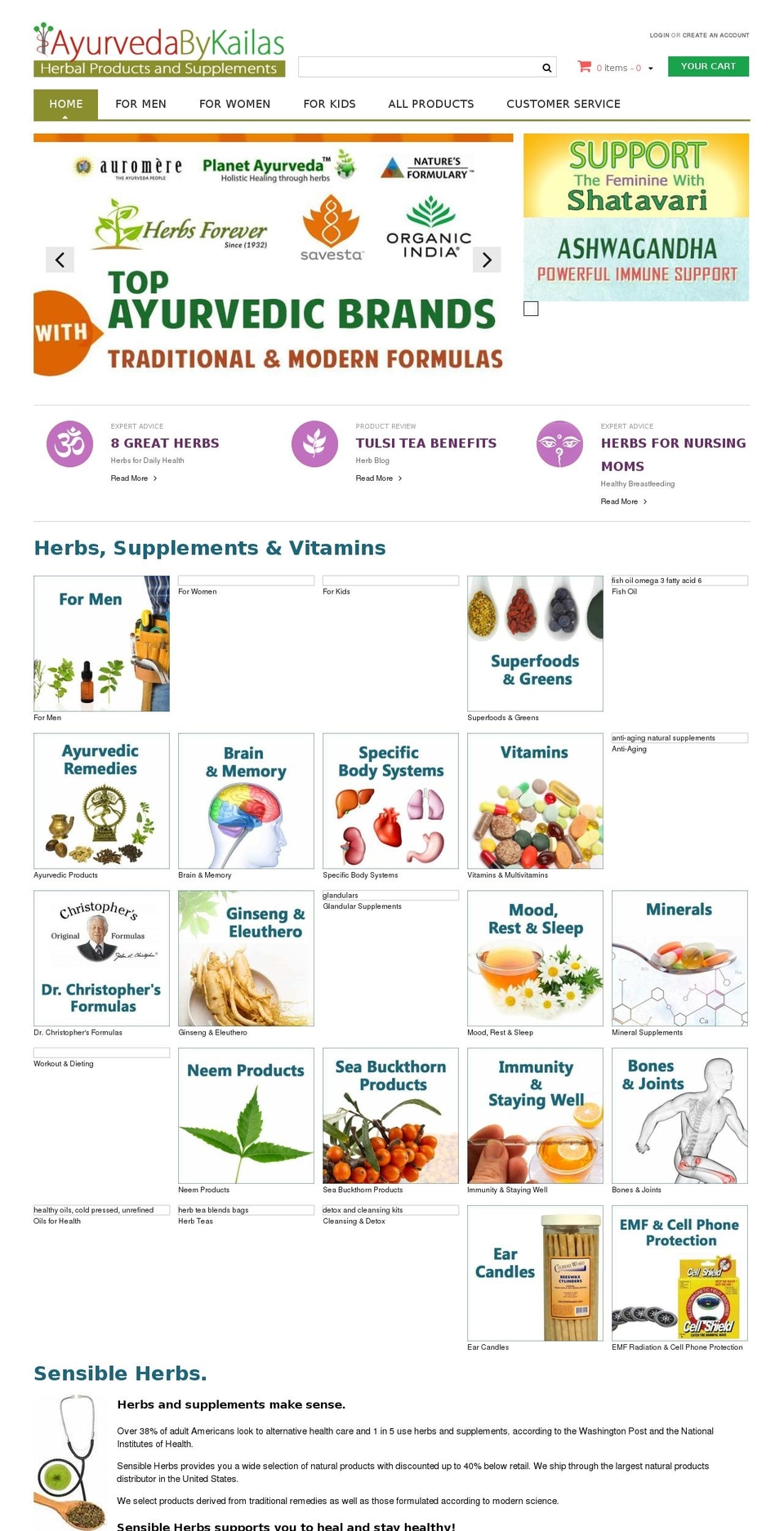 sensibleherbs.com — Shopify storefront screenshot