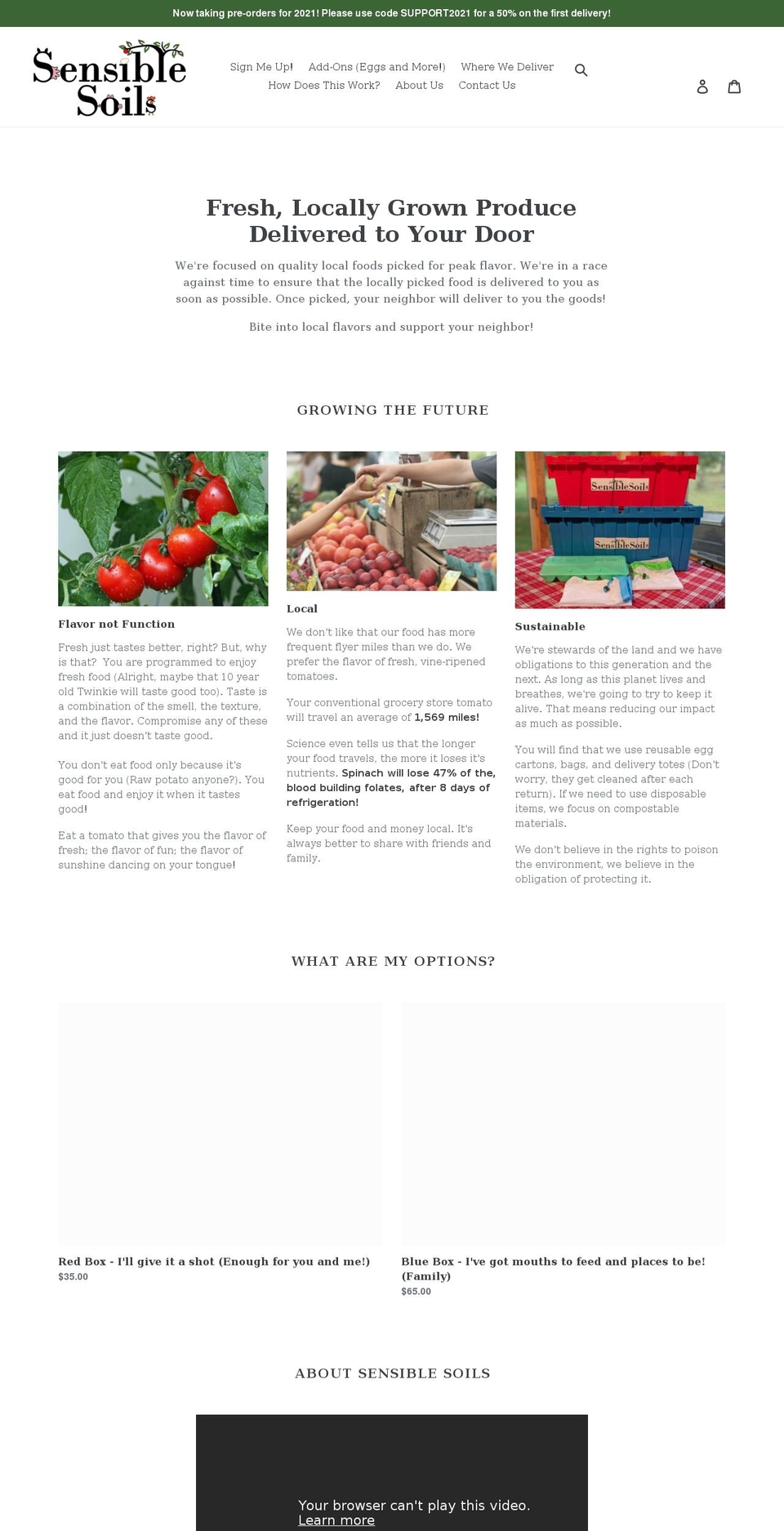 sensiblesoils.com shopify website screenshot