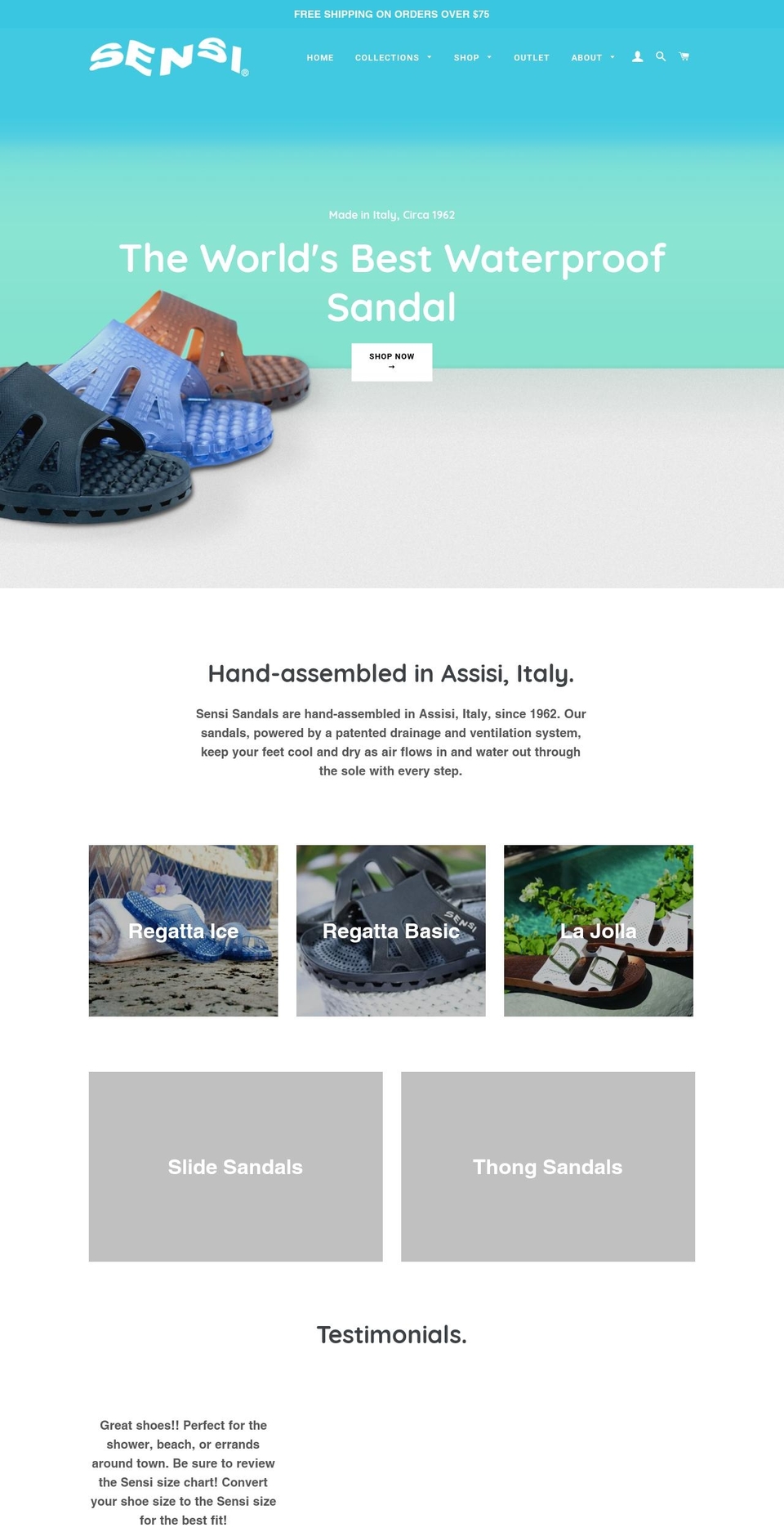 sensisandals.com — Shopify storefront screenshot