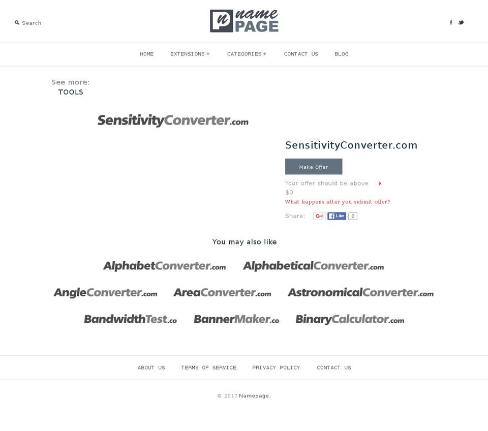 sensitivityconverter.com shopify website screenshot