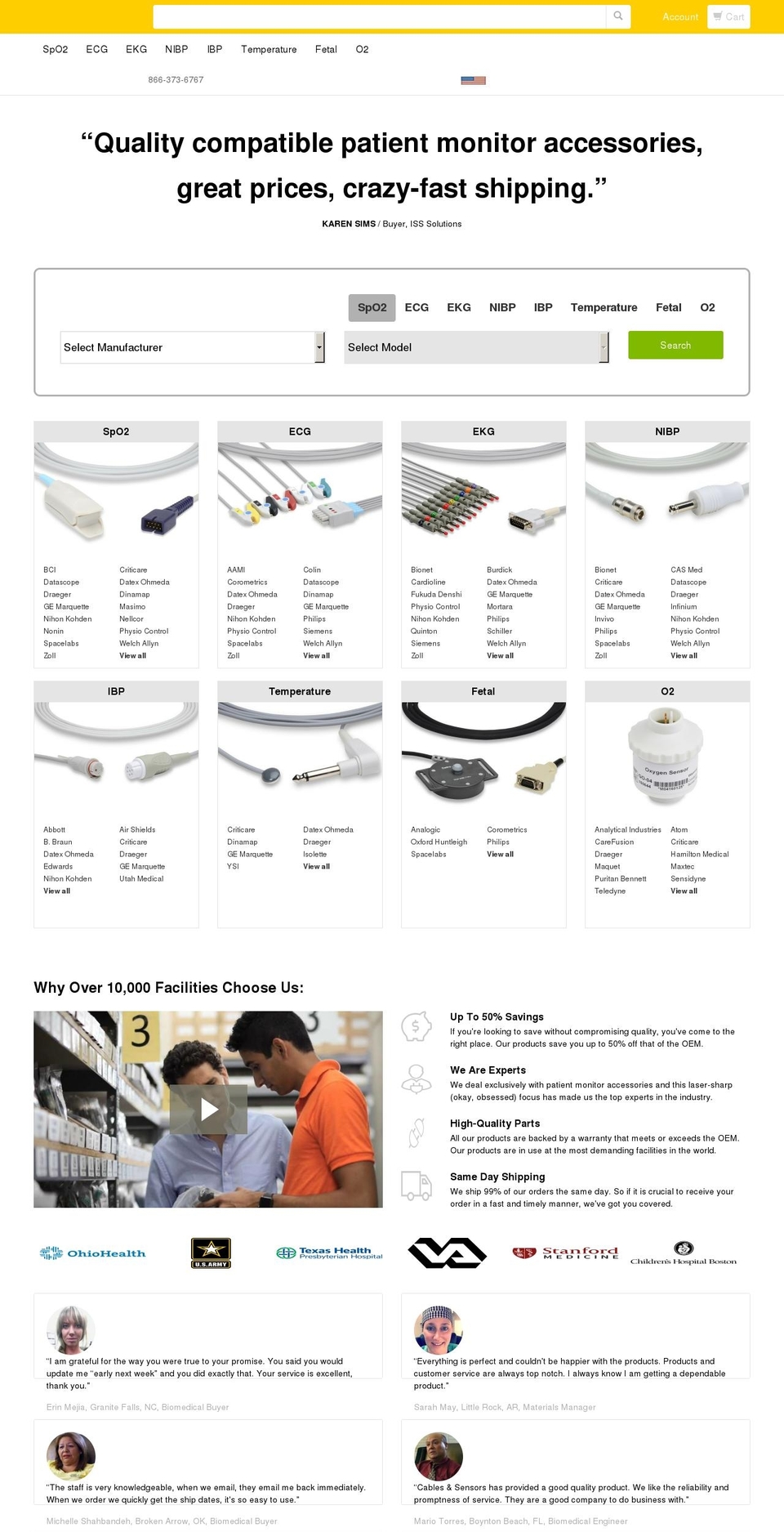 sensorsandcables.com shopify website screenshot