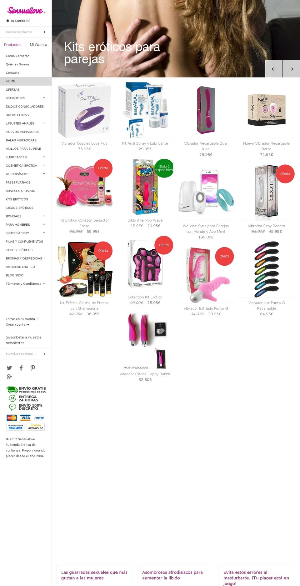 Debut Shopify theme site example sensualove.com
