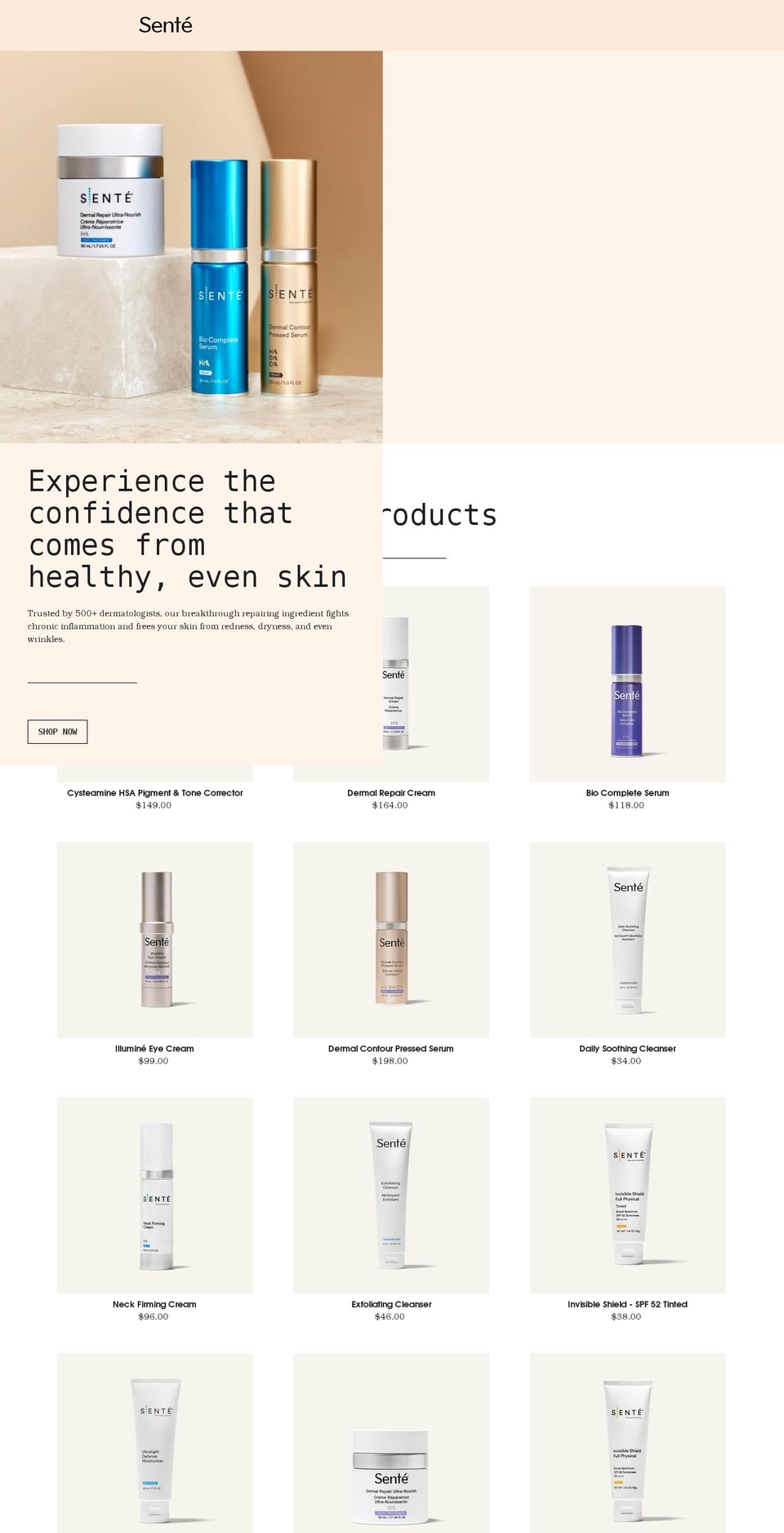 senteshop.myshopify.com shopify website screenshot