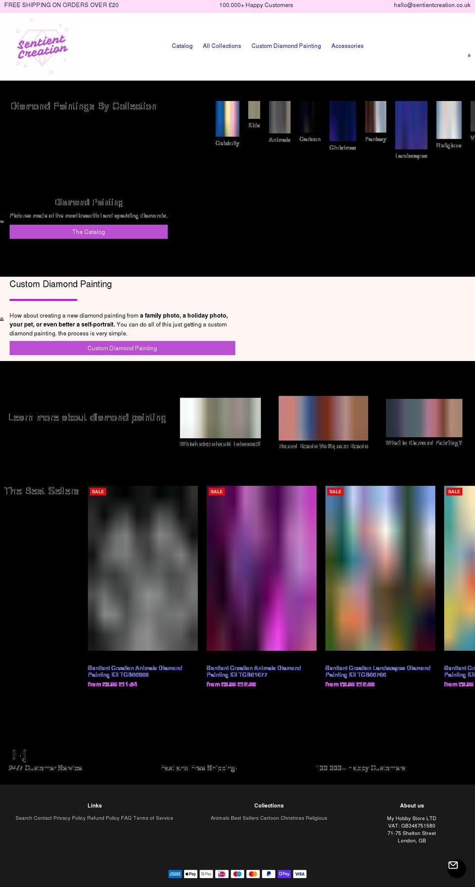 sentientcreation.co.uk shopify website screenshot