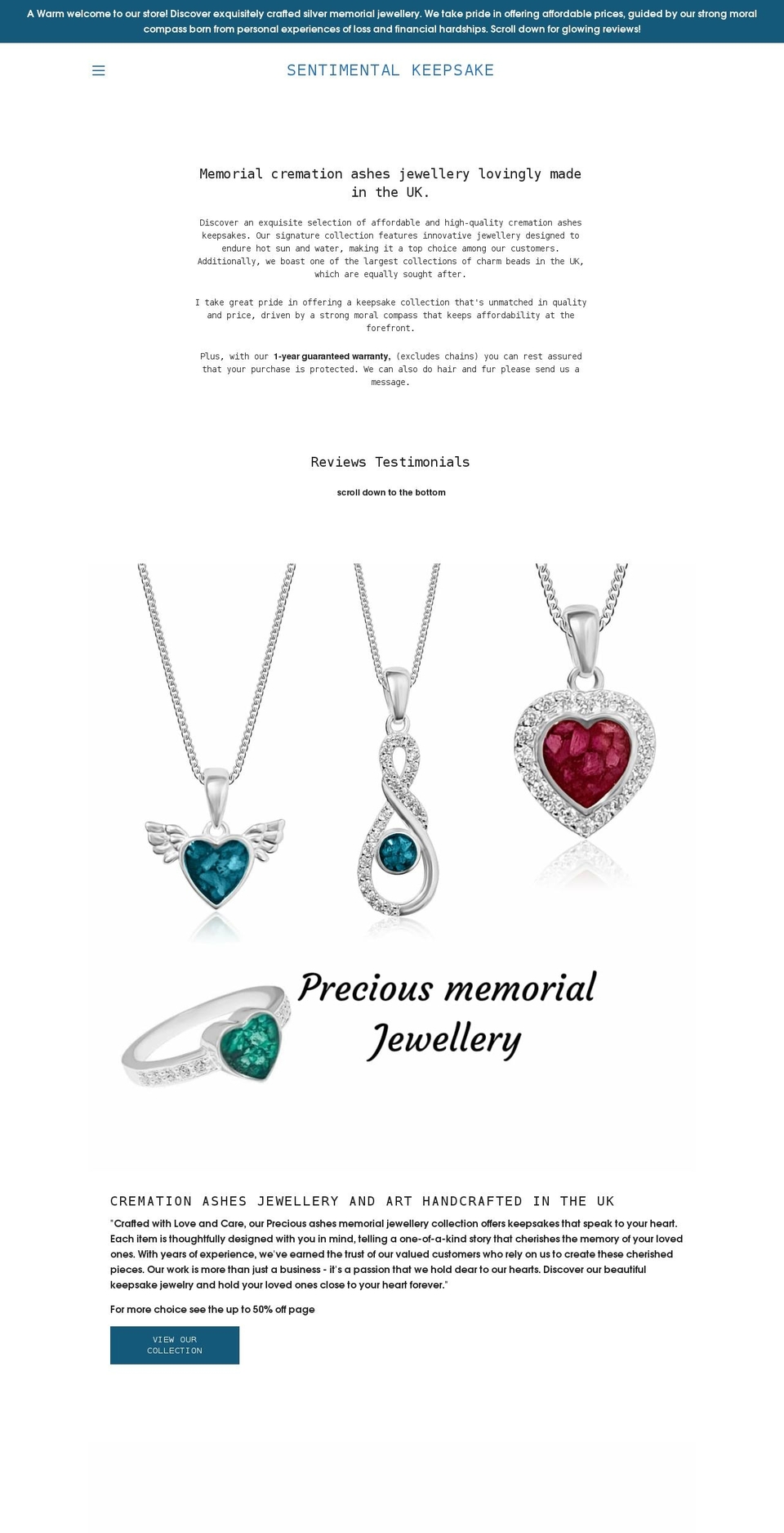 sentimentalkeepsake.co.uk shopify website screenshot