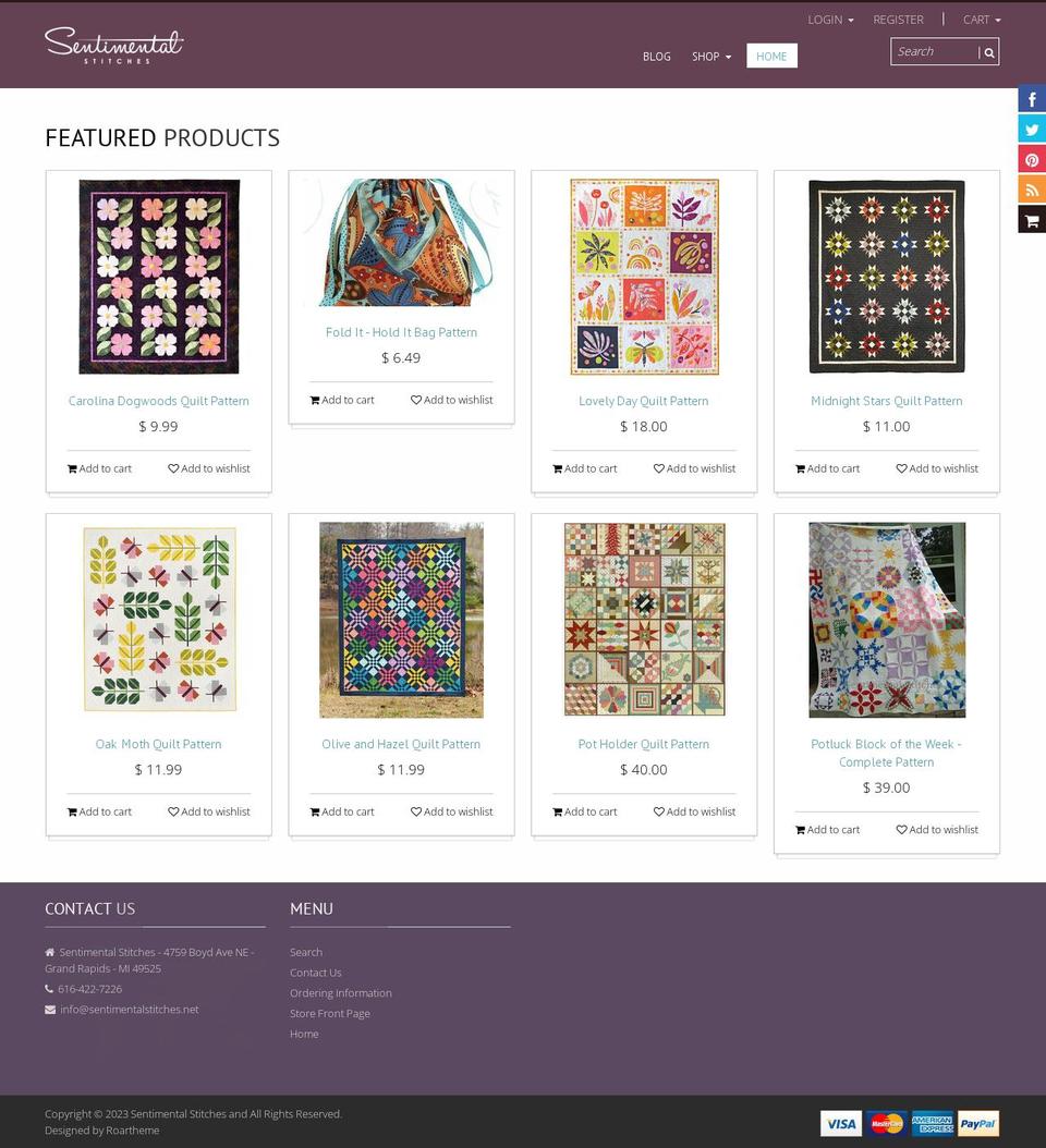 QuickShop Shopify theme site example sentimentalstitches.myshopify.com
