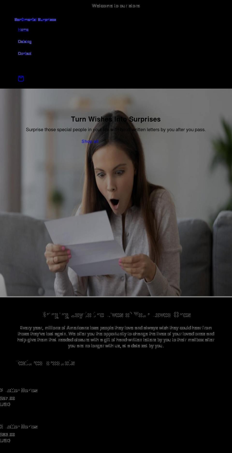 sentimentalsurprise.com shopify website screenshot