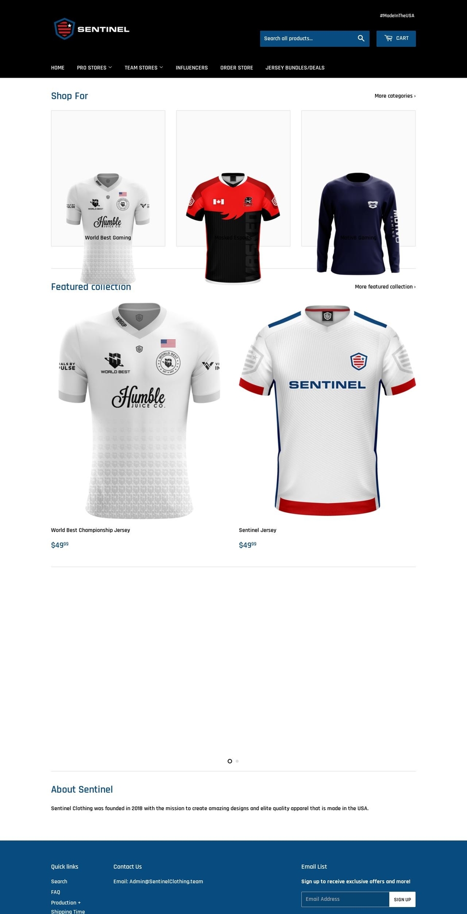 sentinelclothing.com — Shopify storefront screenshot