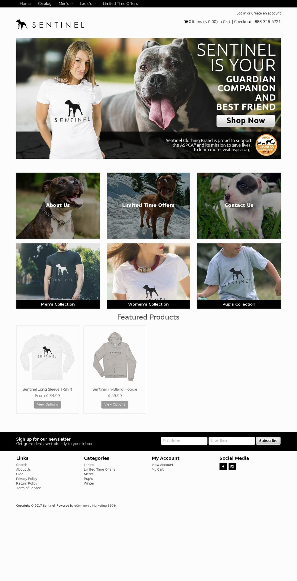 sentinelclothingbrand.com shopify website screenshot