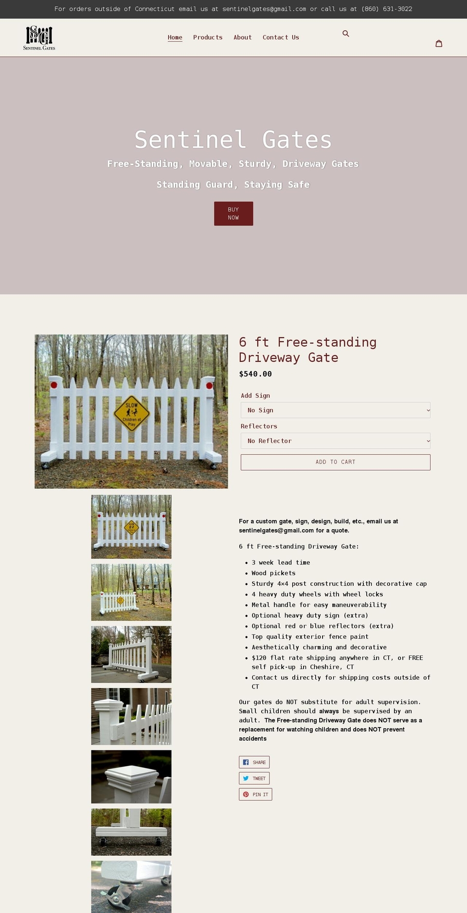sentinelgates.com shopify website screenshot