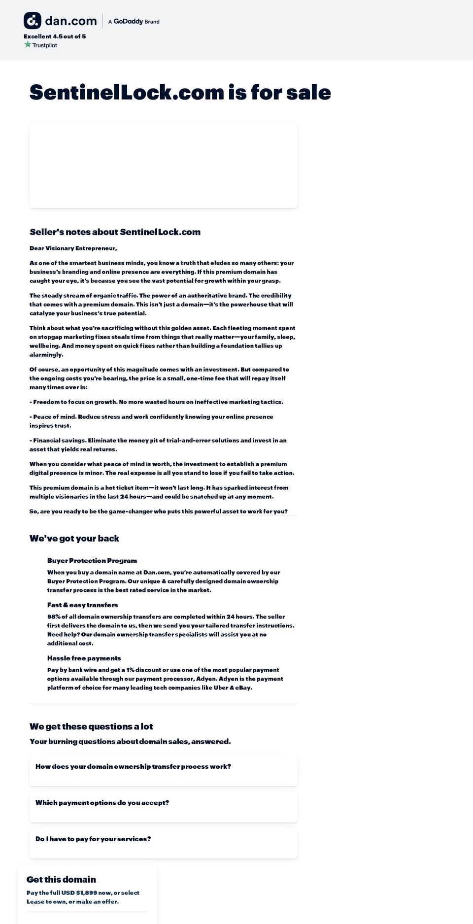 sentinellock.com — Shopify storefront screenshot