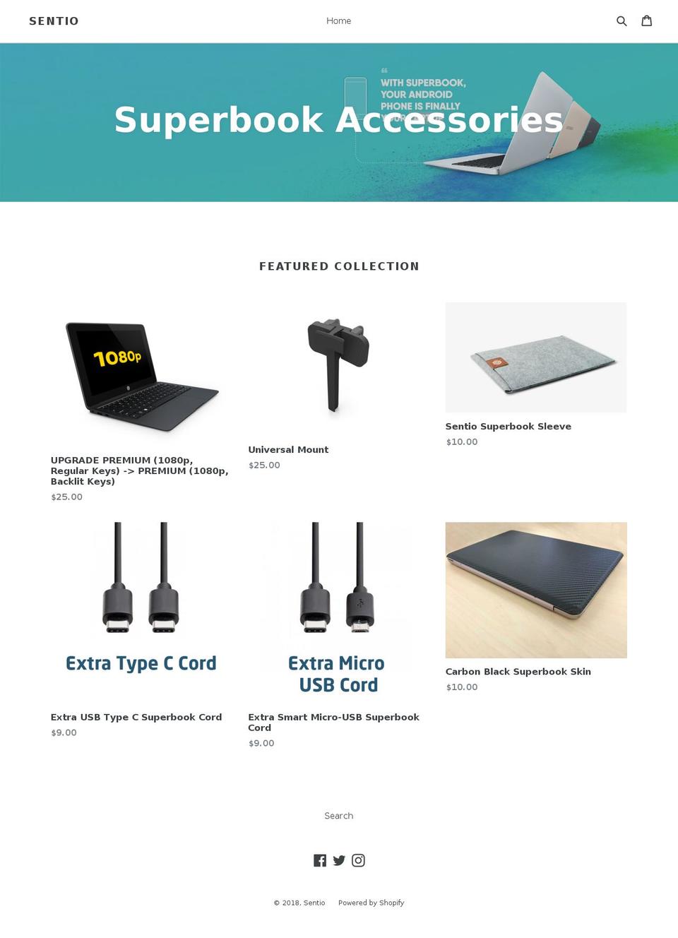 sentio-superbook.myshopify.com shopify website screenshot