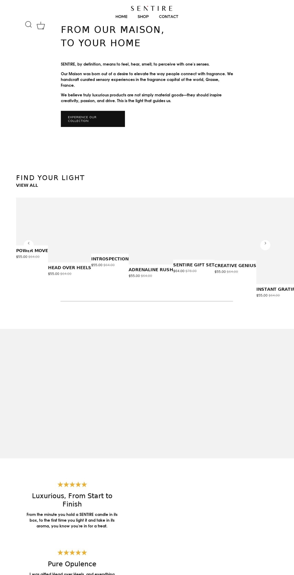 sentirehome.com shopify website screenshot