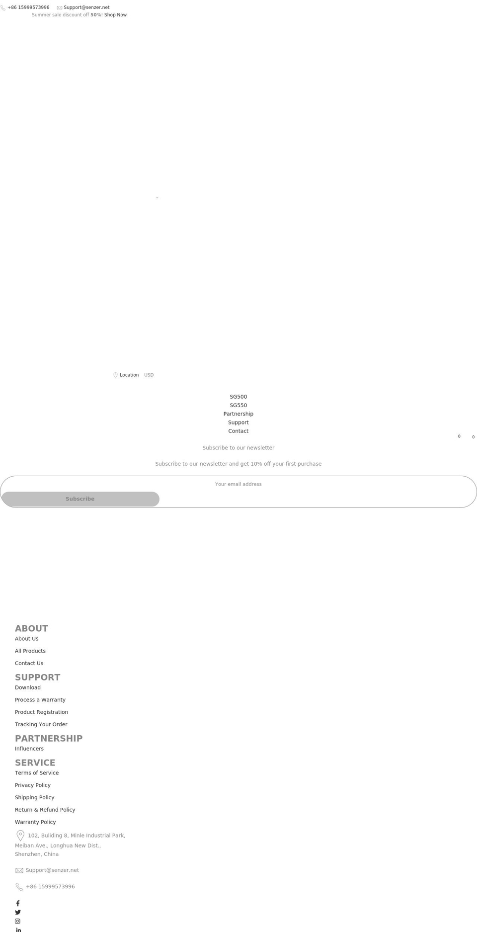 senzer.net shopify website screenshot