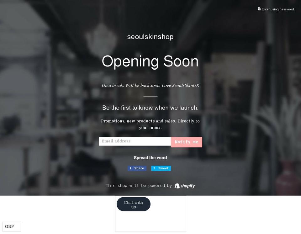 seoulskinshop.co.uk shopify website screenshot