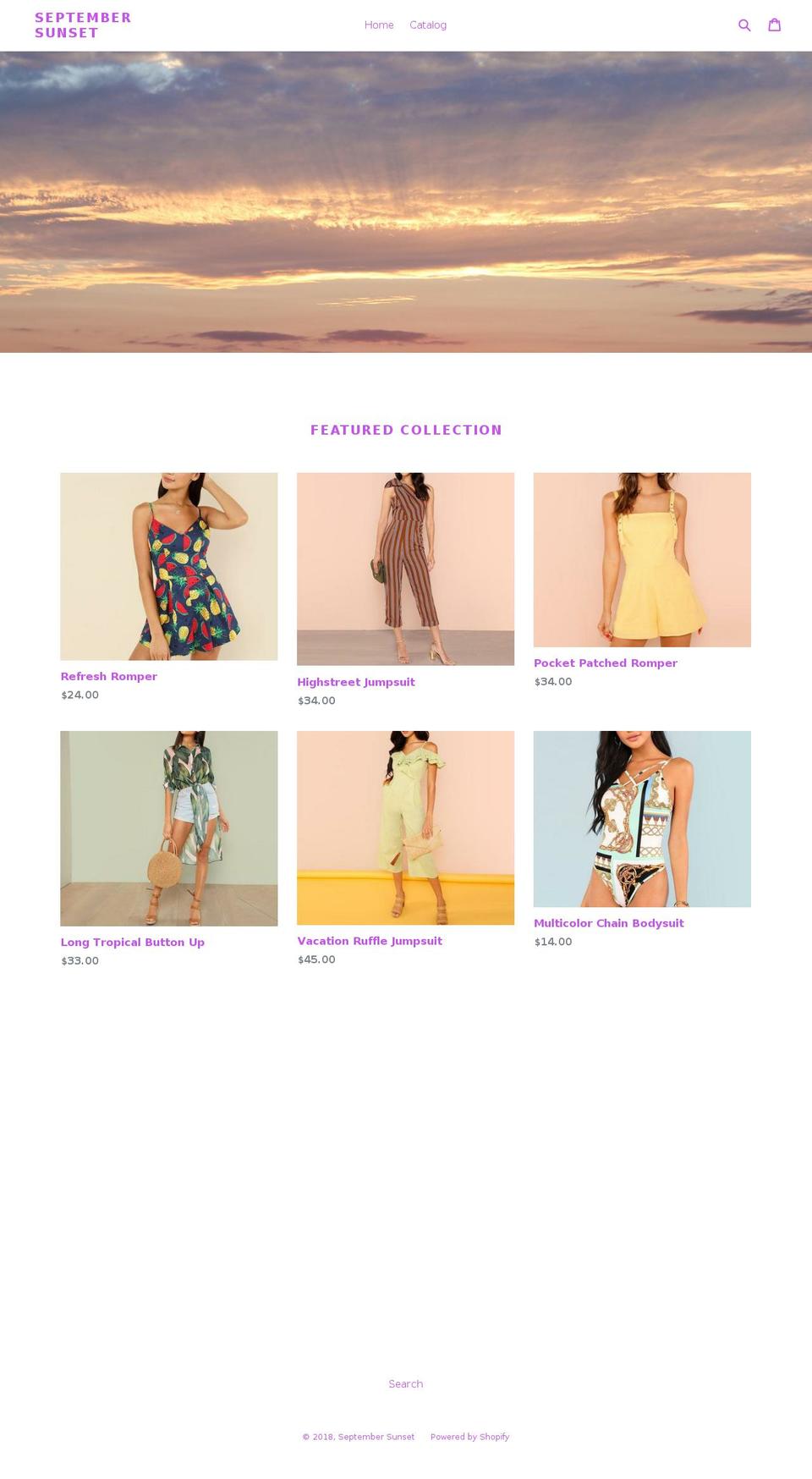 septembersunset.com — Shopify storefront screenshot