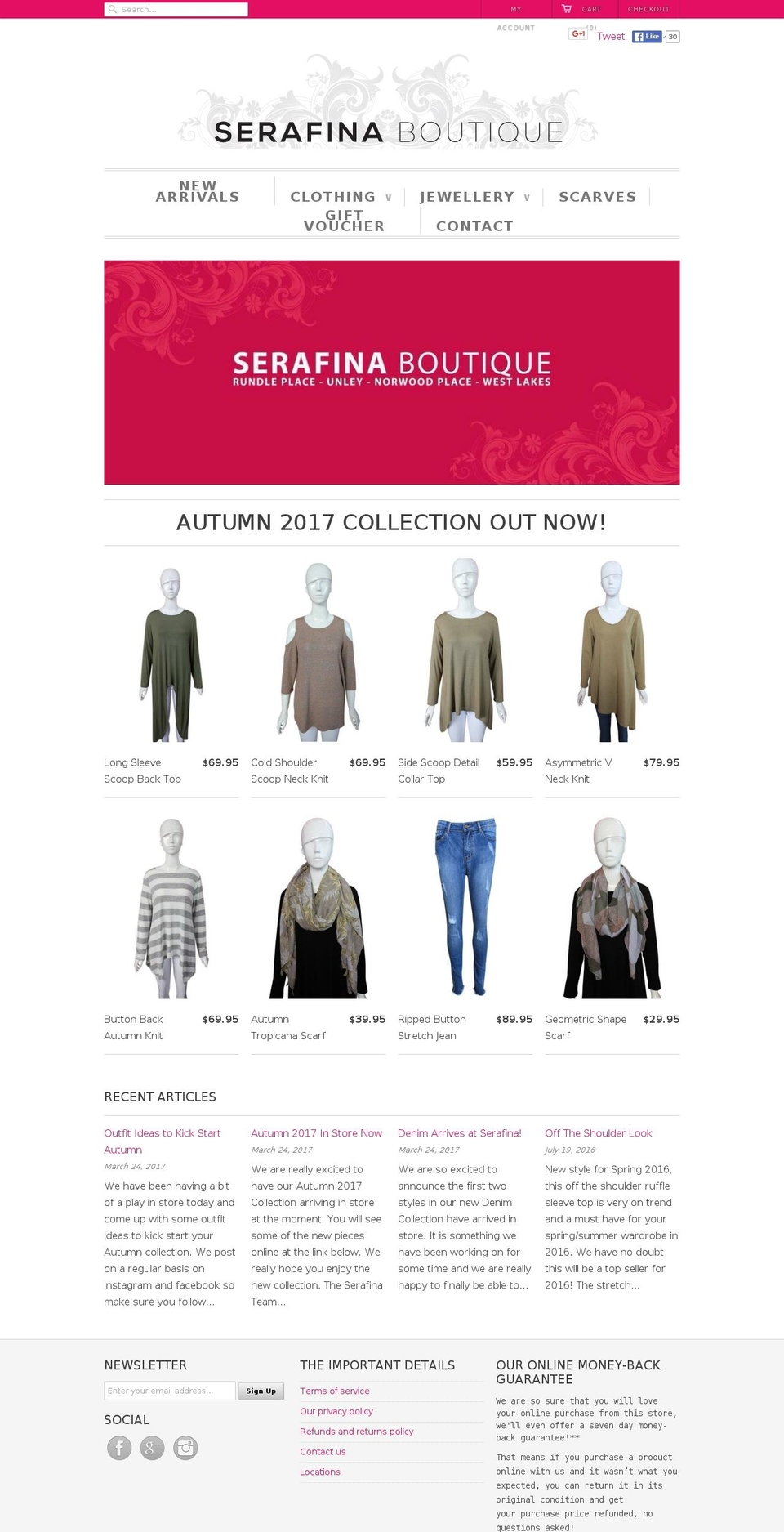 serafinaboutique.com.au shopify website screenshot