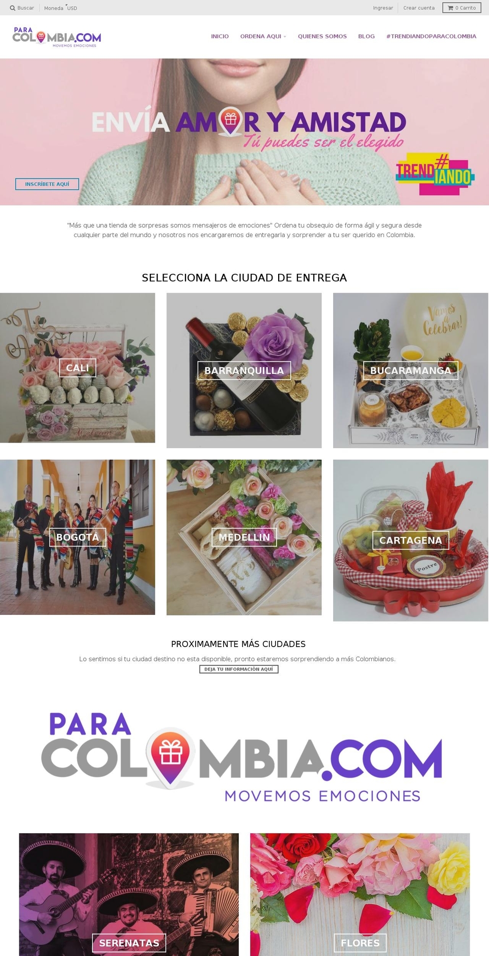 serenatascolombia.com — Shopify storefront screenshot
