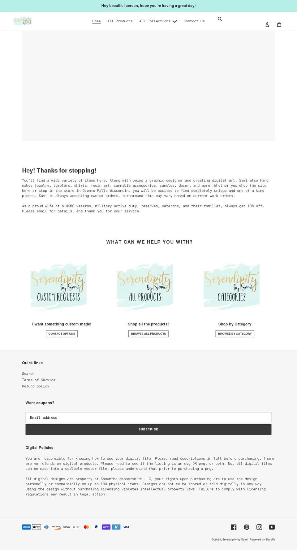 serendipitybysami.com shopify website screenshot