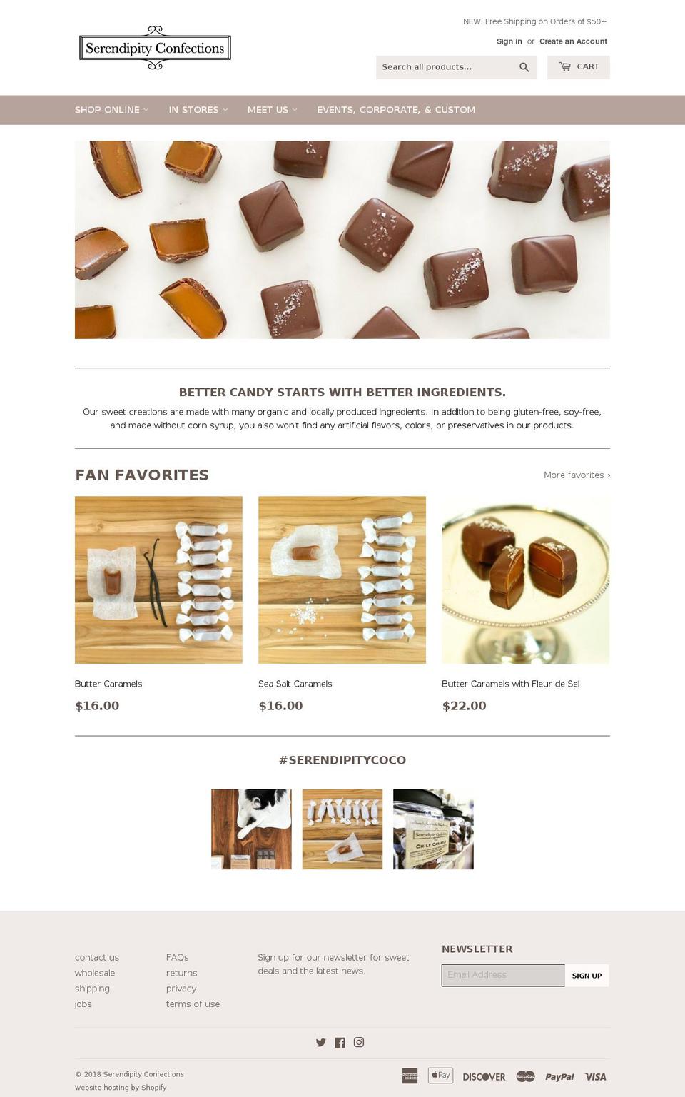 serendipityconfections.org shopify website screenshot