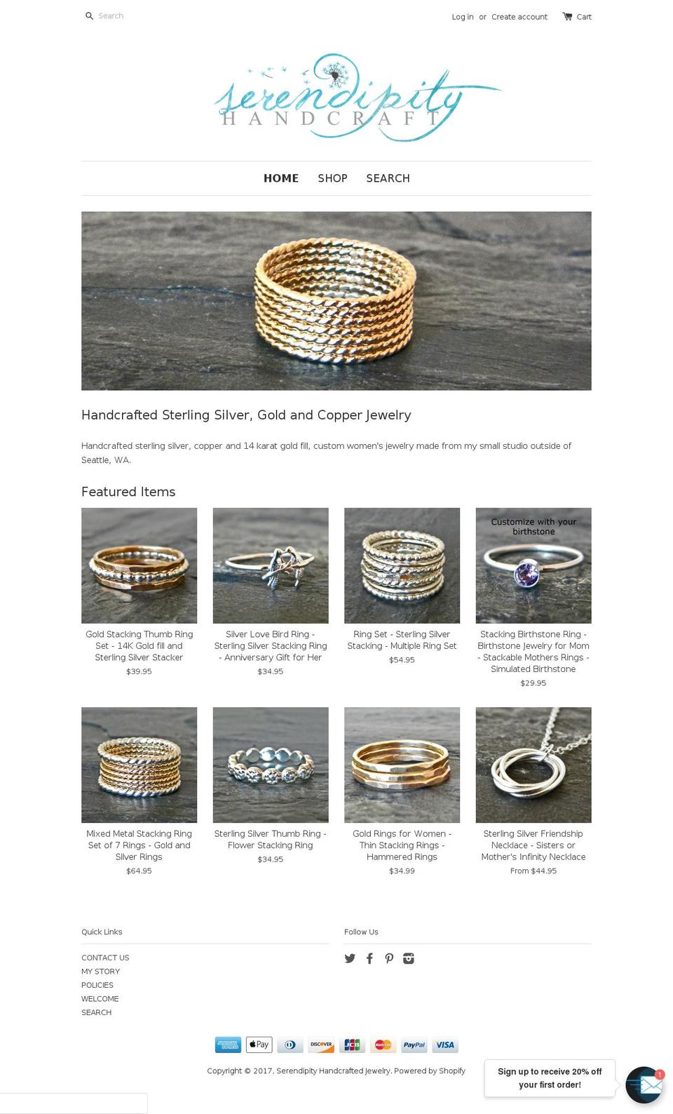 serendipityhandcraftedjewelry.com shopify website screenshot