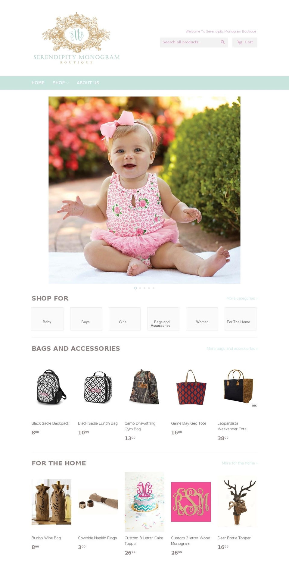 serendipitymonogramboutique.com shopify website screenshot