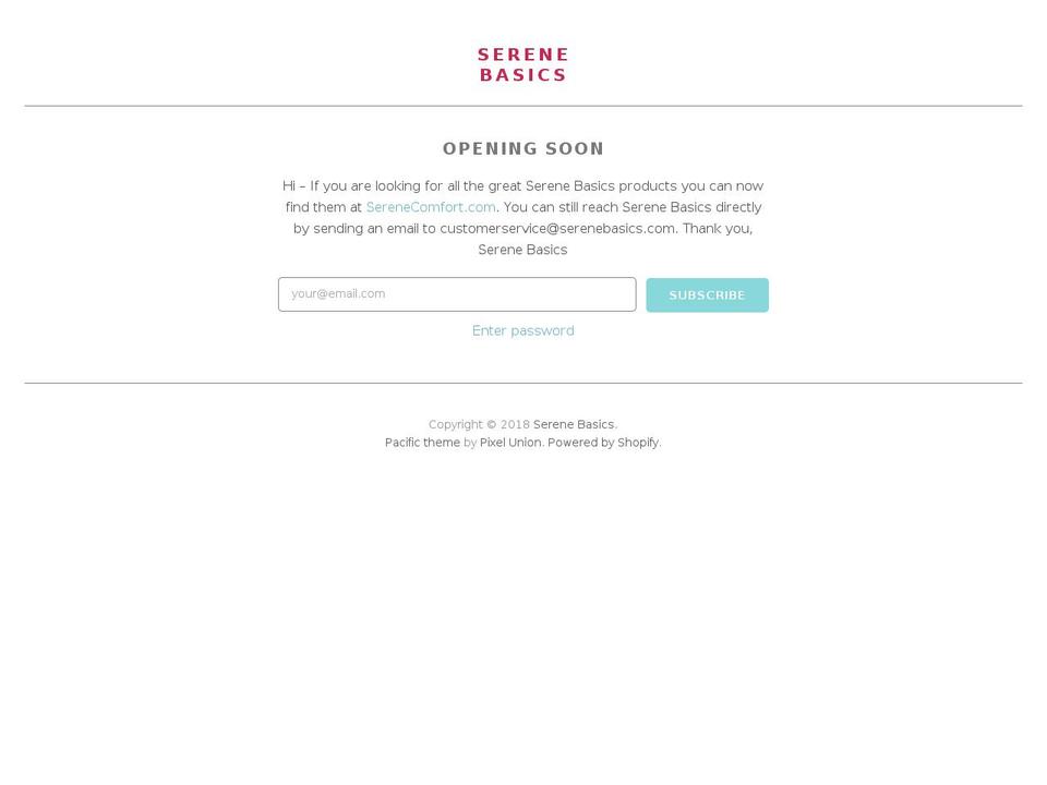 serenebasics.com shopify website screenshot