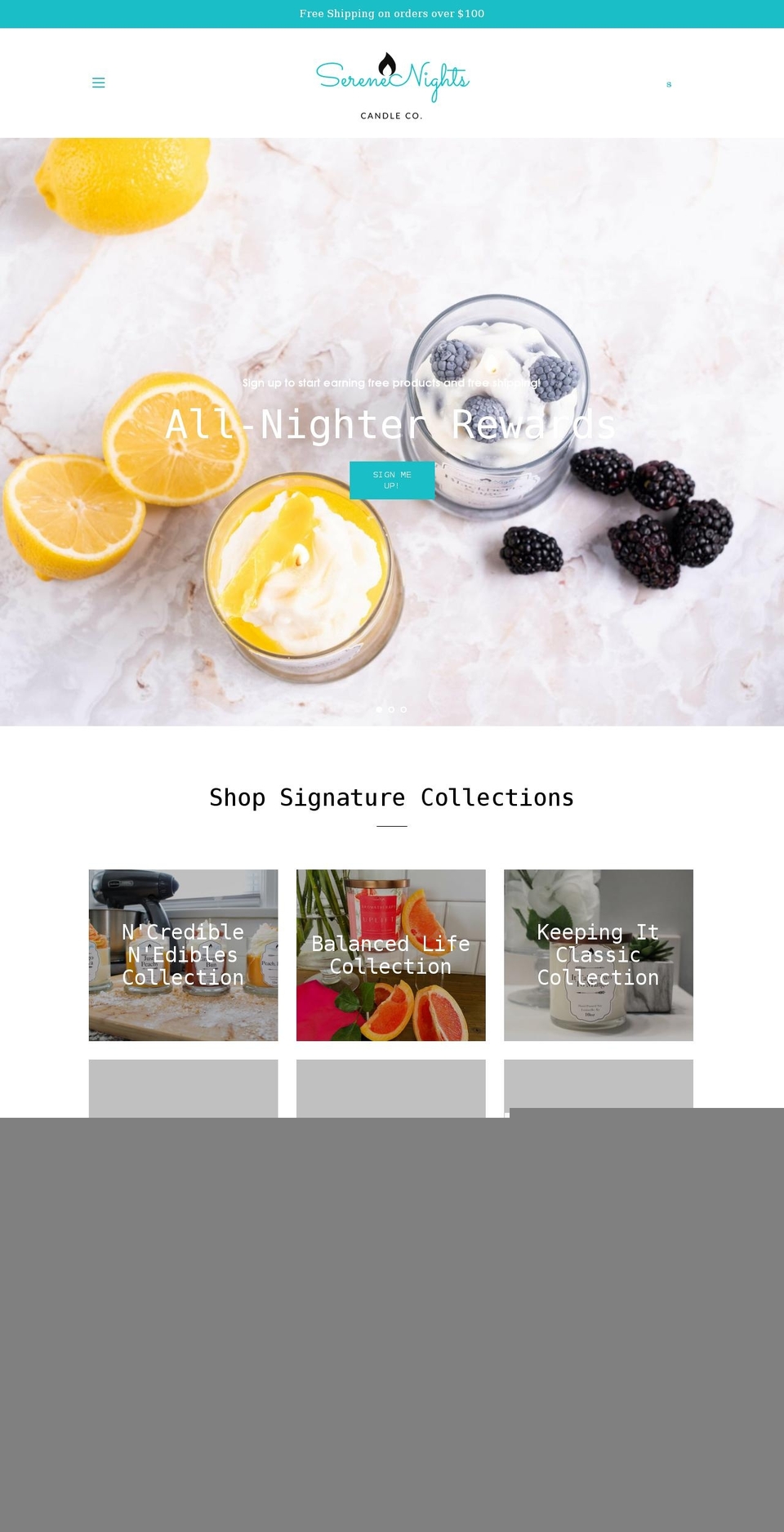 serenenightscandleco.com shopify website screenshot