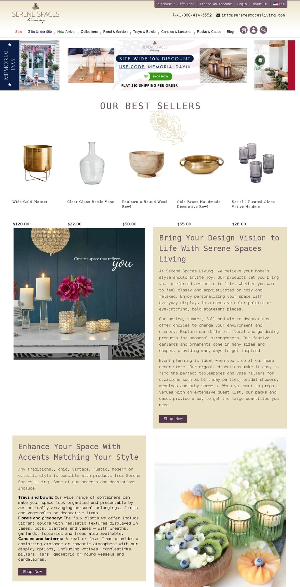 serenespacesliving.com shopify website screenshot