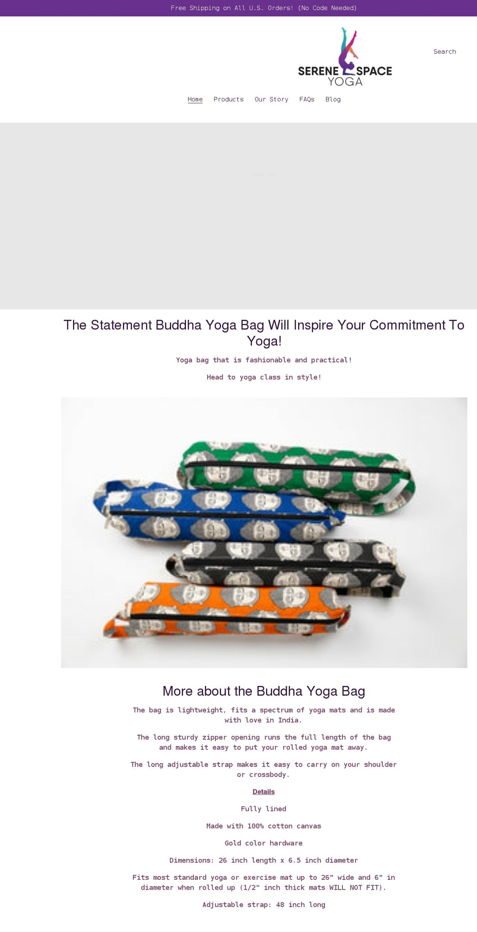 serenespaceyoga.com shopify website screenshot
