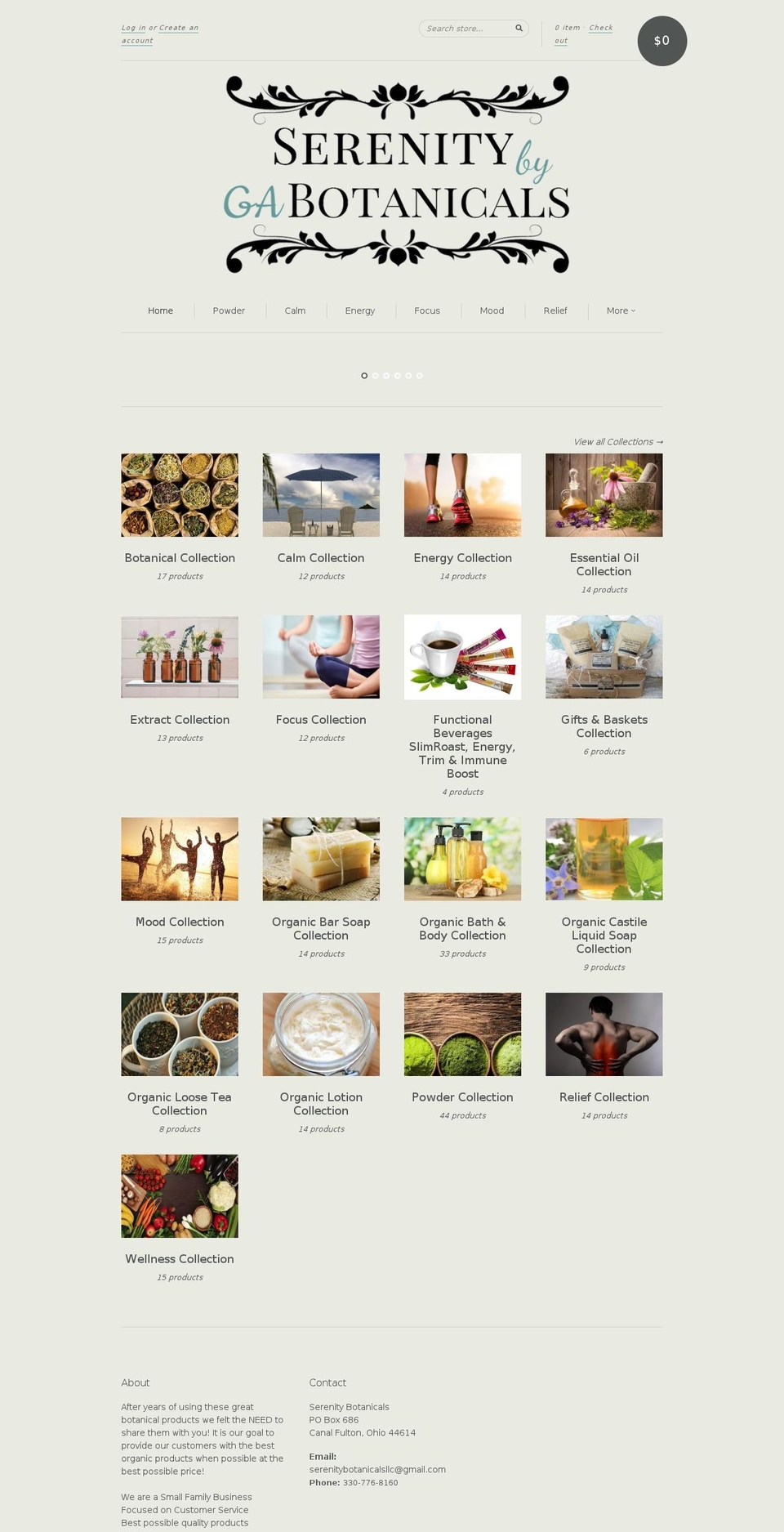 serenitybotanicals.com shopify website screenshot