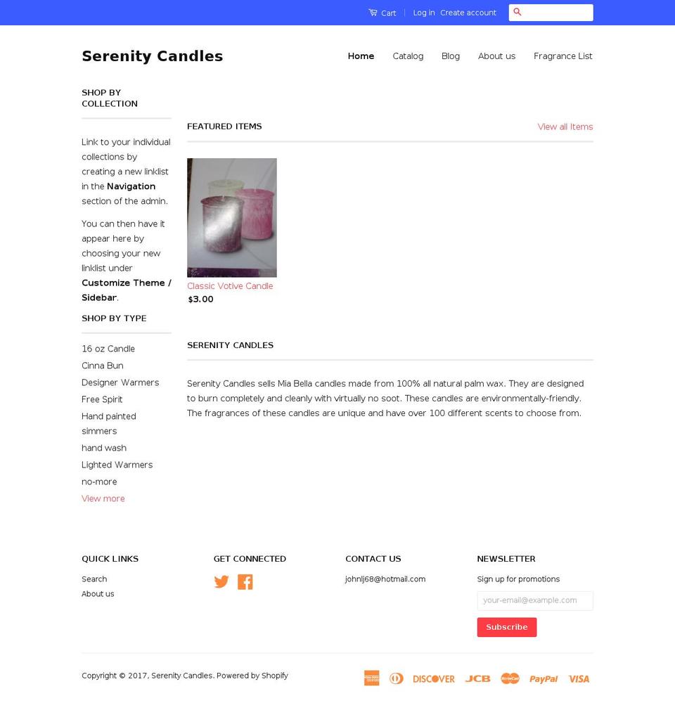 serenitycandles.net shopify website screenshot