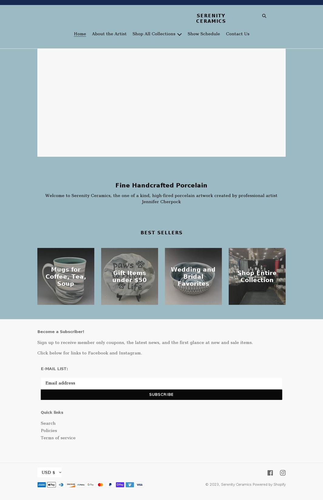 serenityceramics.com shopify website screenshot