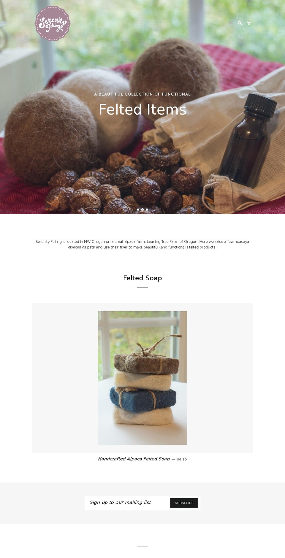serenityfelting.com shopify website screenshot