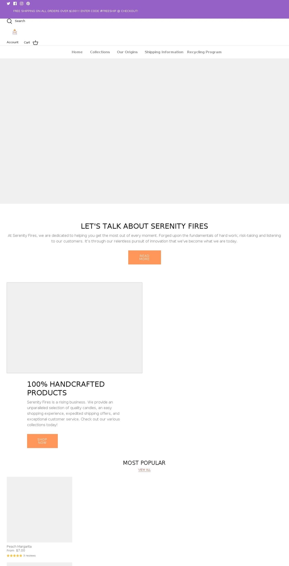 serenityfires.com shopify website screenshot