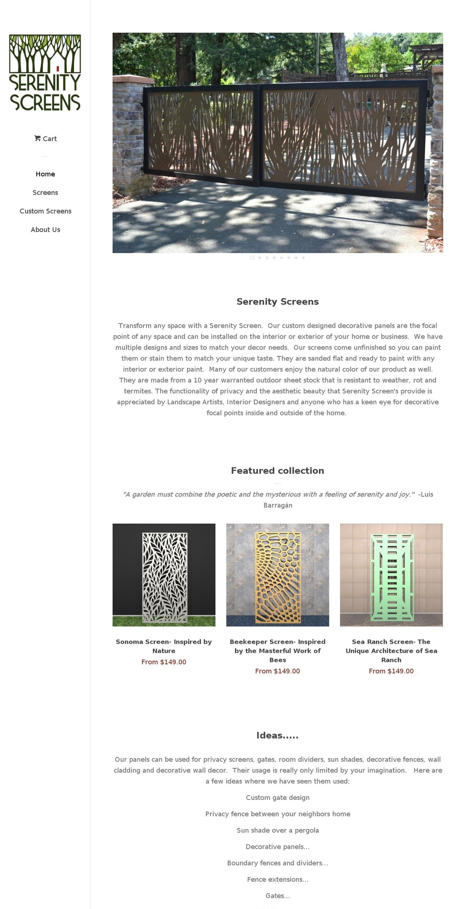 serenityscreens.com shopify website screenshot
