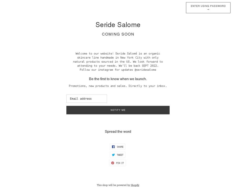 seridesalome.com shopify website screenshot