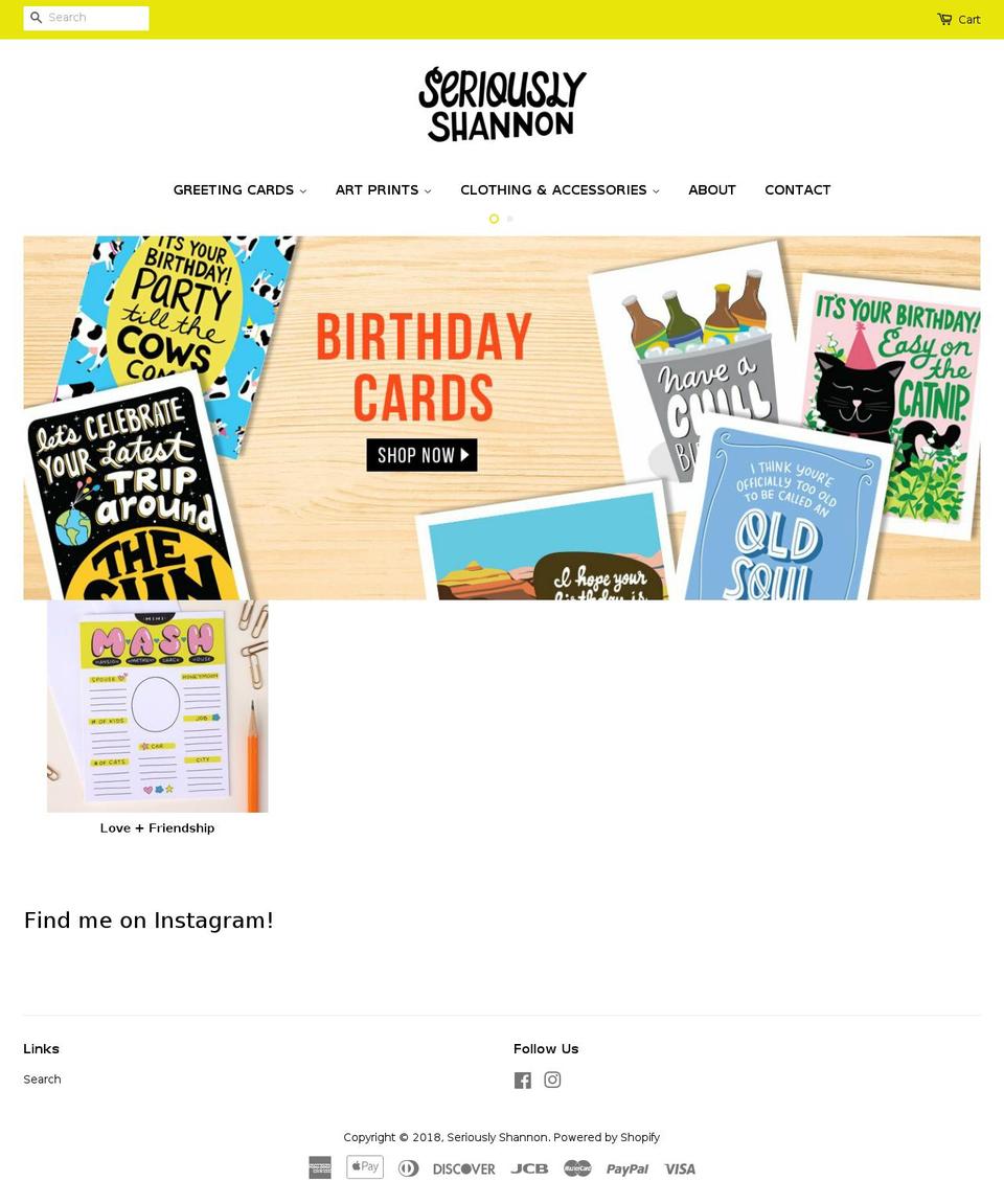 seriouslyshannon.com shopify website screenshot