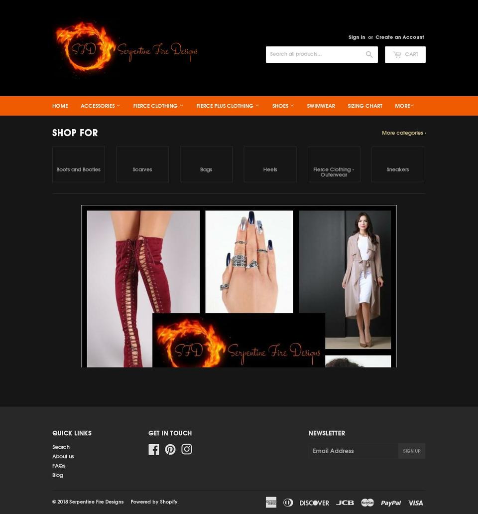 serpentinefiredesigns.com — Shopify storefront screenshot