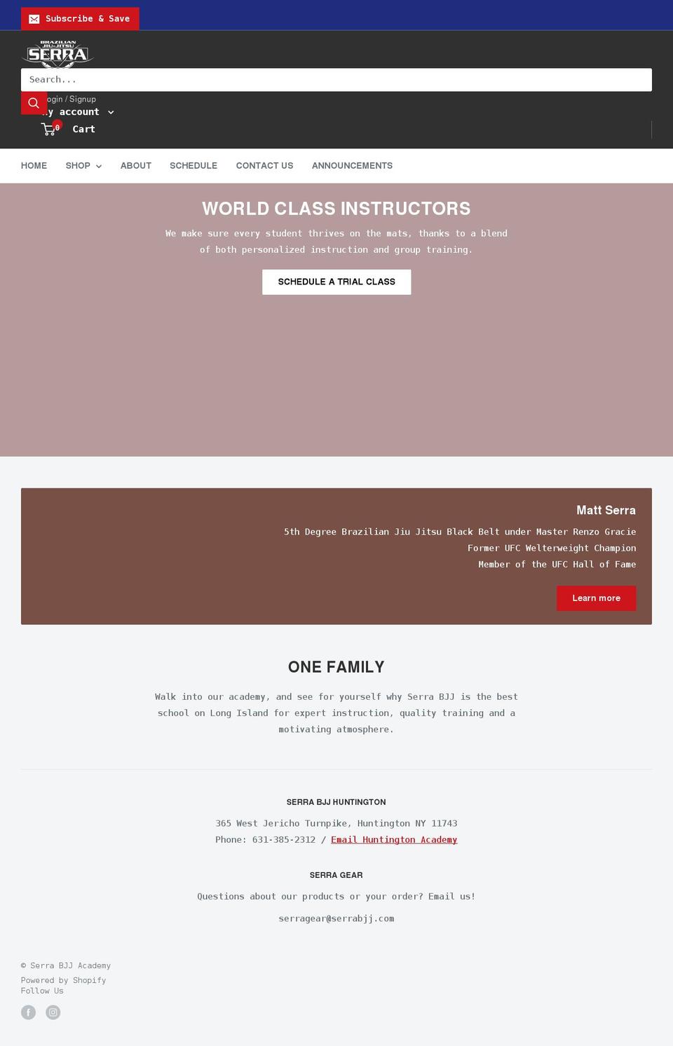 serrabjjacademy.com shopify website screenshot