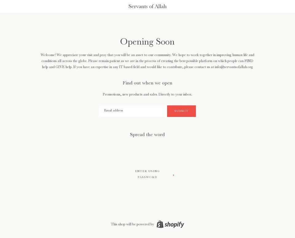 servantsofallah.org shopify website screenshot