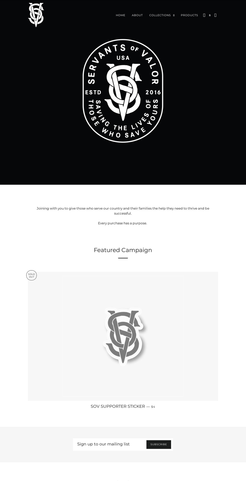 servantsofvalor.com — Shopify storefront screenshot