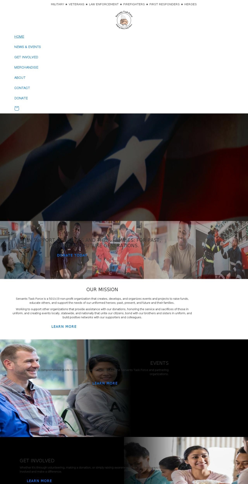 servantstaskforce.org shopify website screenshot