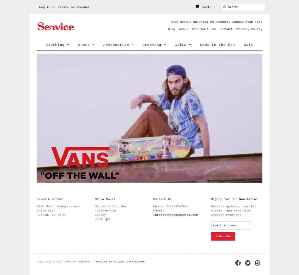 servicemenswear.com shopify website screenshot